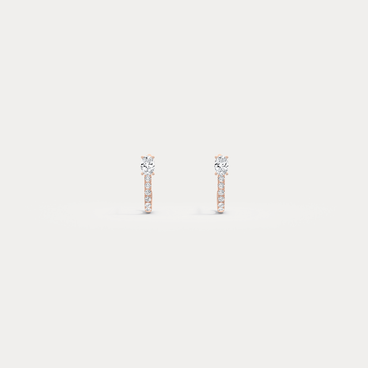Oval Lab Diamond Half Hoop Earrings in 14K Solid Gold/Platinum - Earrings