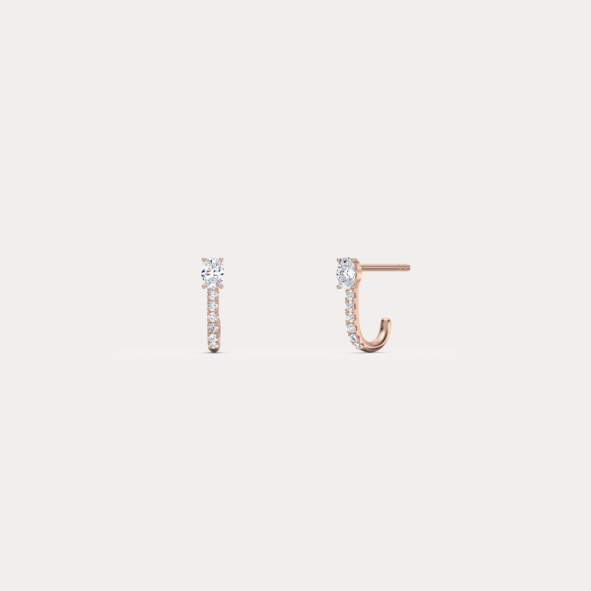 Oval Lab Diamond Half Hoop Earrings in 14K Solid Gold/Platinum - Earrings
