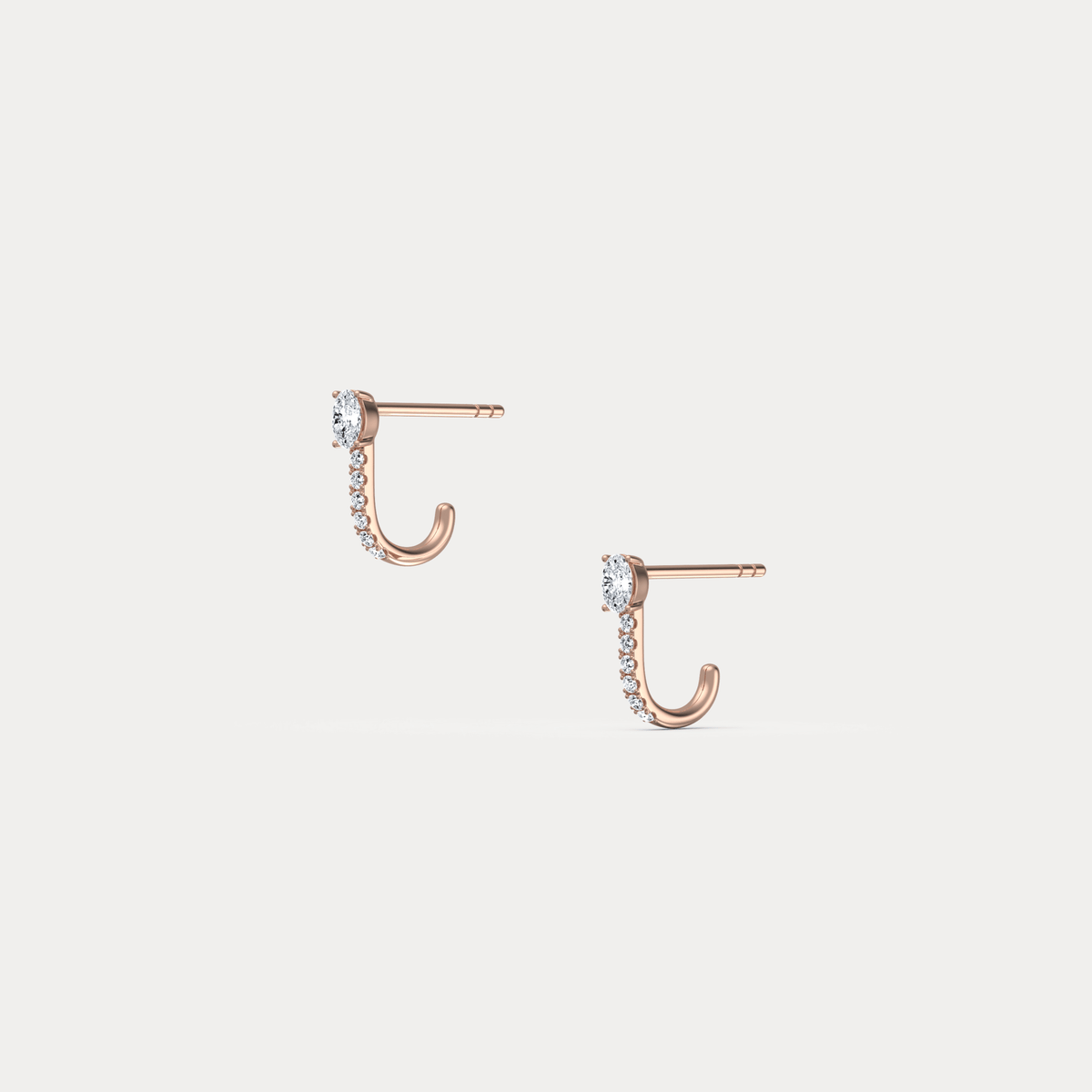 Oval Lab Diamond Half Hoop Earrings in 14K Solid Gold/Platinum - Earrings