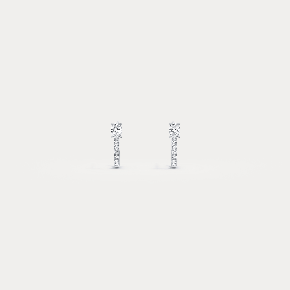 Oval Lab Diamond Half Hoop Earrings in 14K Solid Gold/Platinum - Earrings