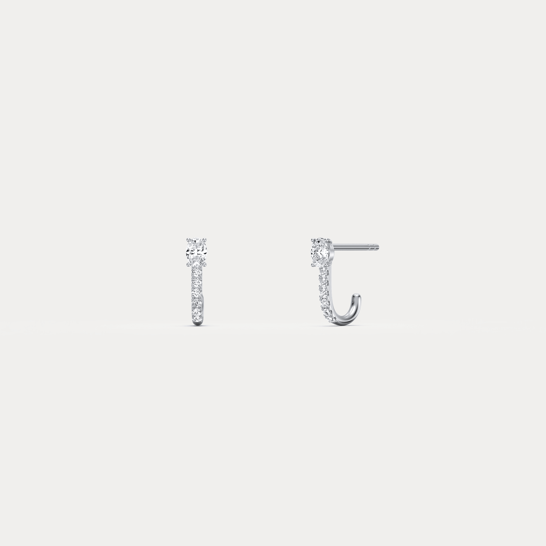 Oval Lab Diamond Half Hoop Earrings in 14K Solid Gold/Platinum - Earrings