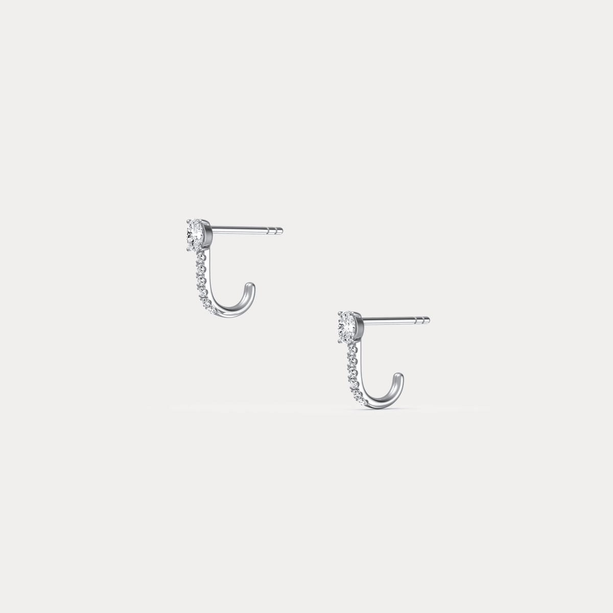 Oval Lab Diamond Half Hoop Earrings in 14K Solid Gold/Platinum - Earrings