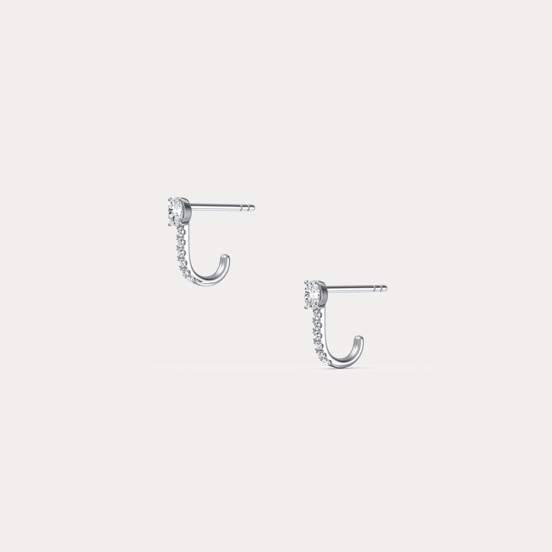 Oval Lab Diamond Half Hoop Earrings in 14K Solid Gold/Platinum - Earrings