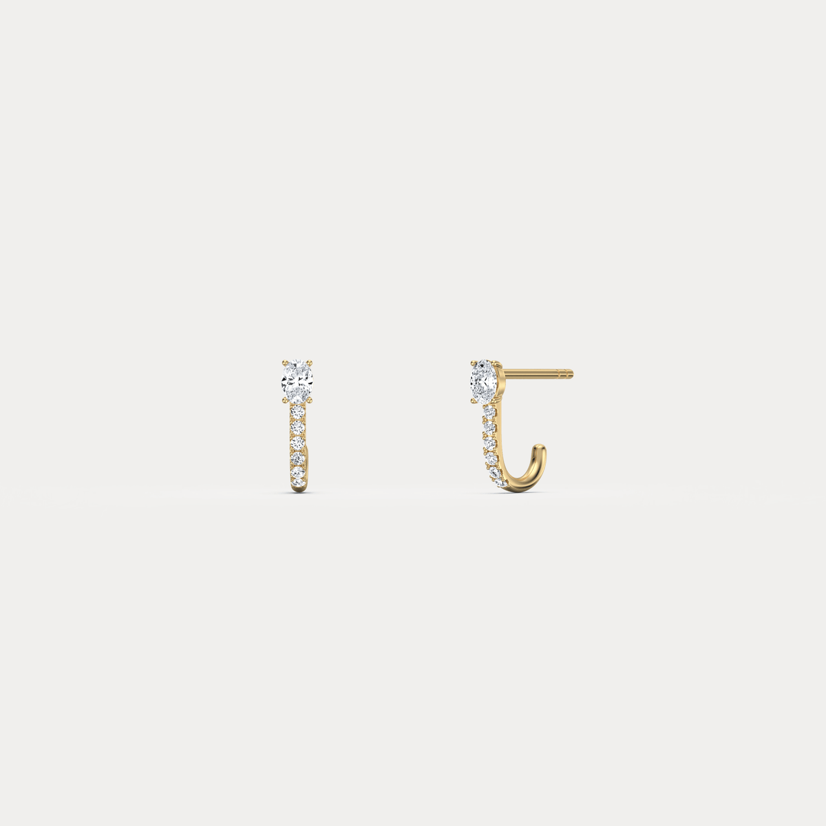 Oval Lab Diamond Half Hoop Earrings in 14K Solid Gold/Platinum - Earrings