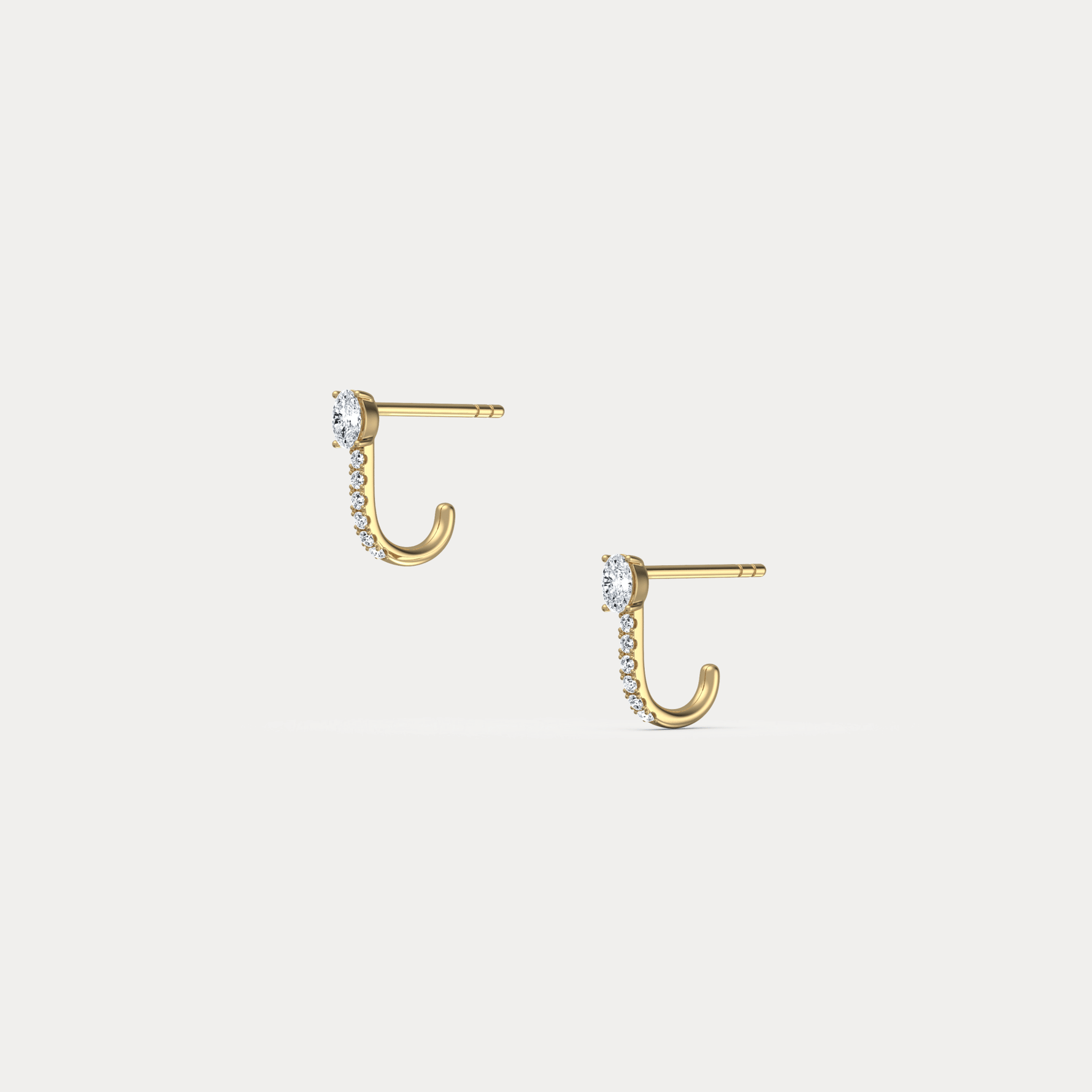 Oval Lab Diamond Half Hoop Earrings in 14K Solid Gold/Platinum - Earrings