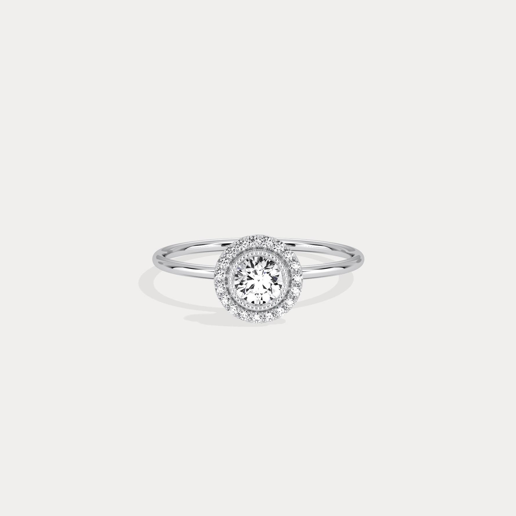 Round Lab Grown Diamond Halo Promise Ring In 14K Solid Gold/Platinum - Rings