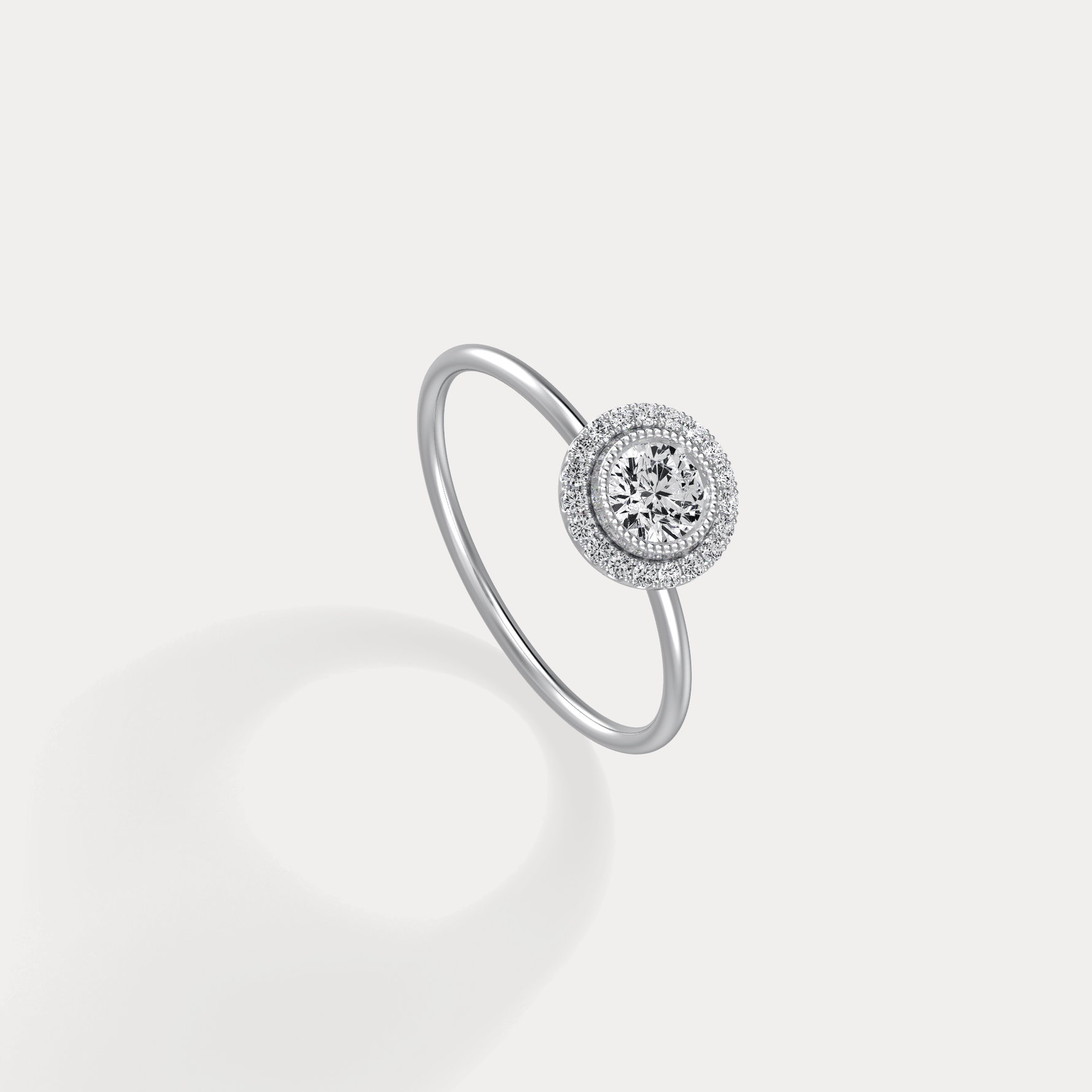 Round Lab Grown Diamond Halo Promise Ring In 14K Solid Gold/Platinum - Rings