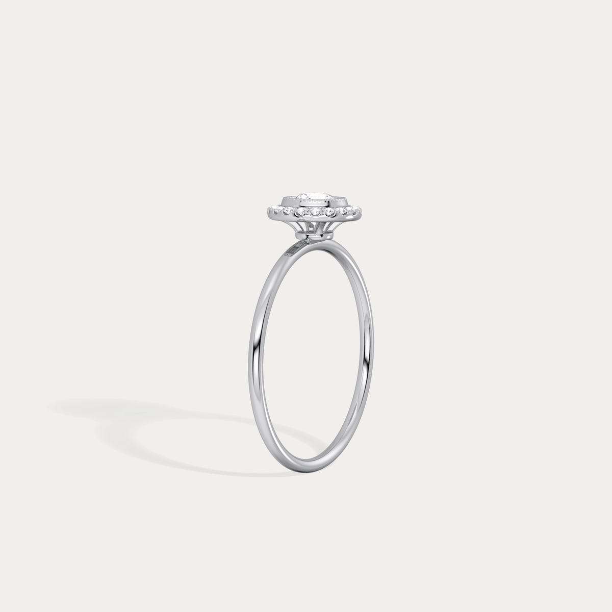 Round Lab Grown Diamond Halo Promise Ring In 14K Solid Gold/Platinum - Rings