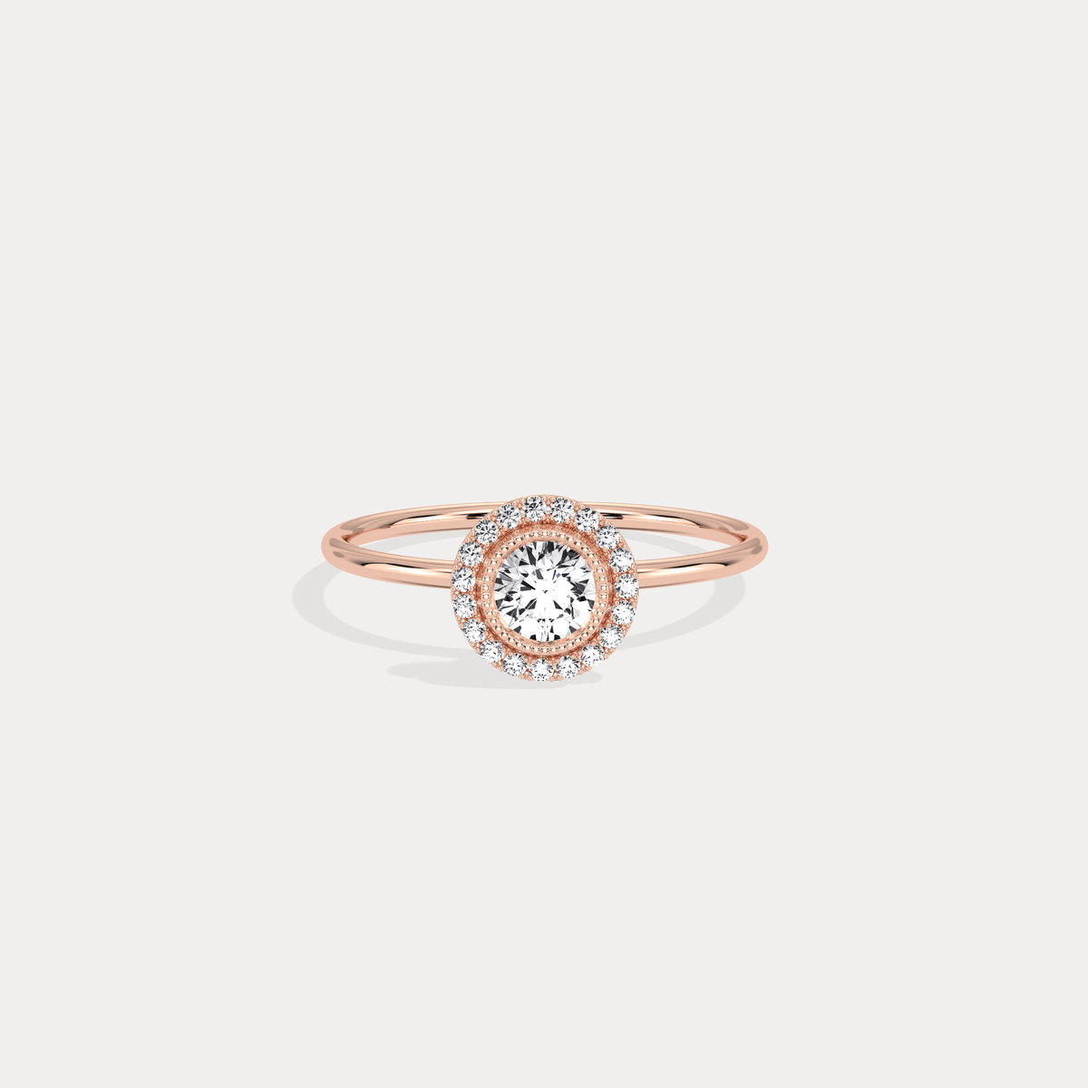 Round Lab Grown Diamond Halo Promise Ring In 14K Solid Gold/Platinum - Rings