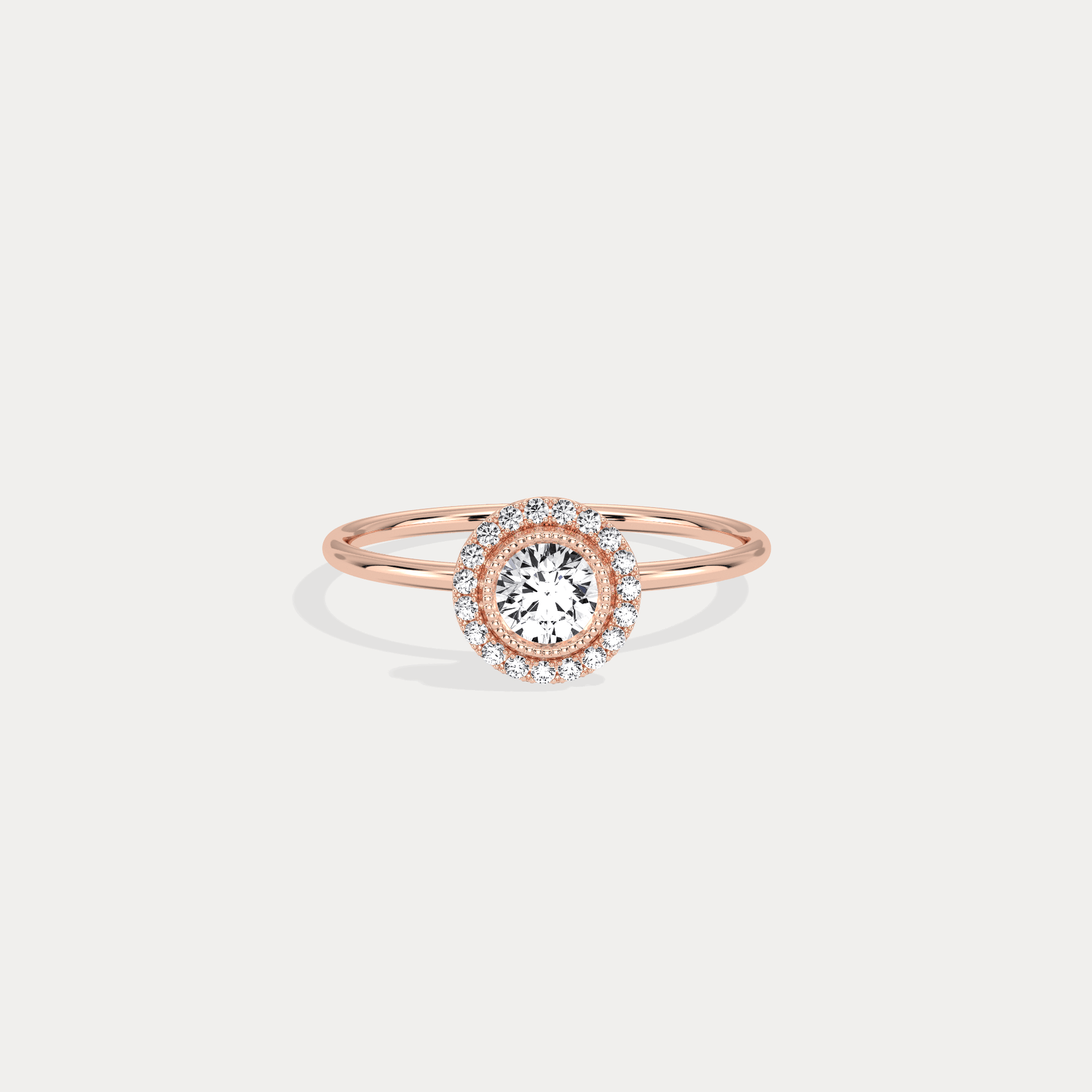 Round Lab Grown Diamond Halo Promise Ring In 14K Solid Gold/Platinum - Rings