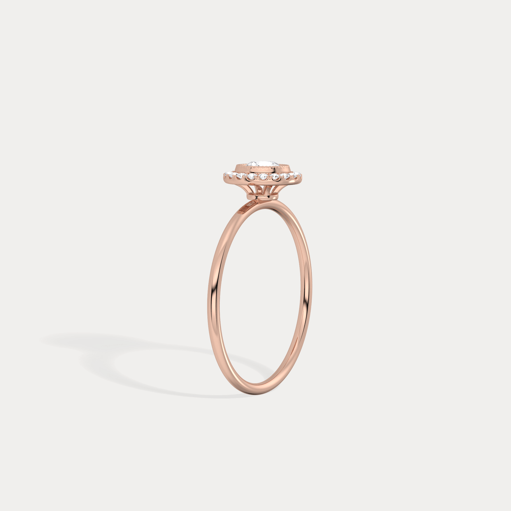 Round Lab Grown Diamond Halo Promise Ring In 14K Solid Gold/Platinum - Rings