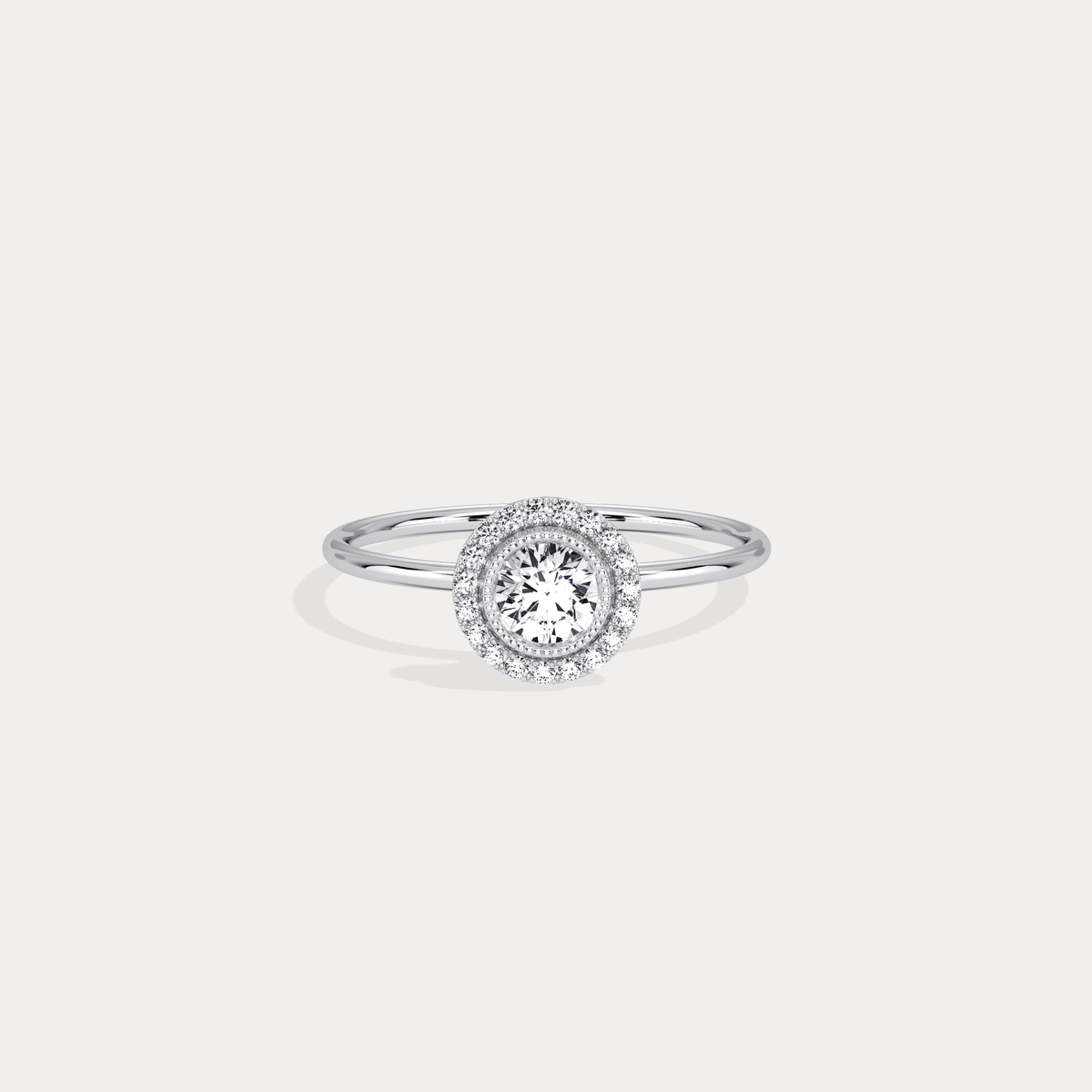 Round Lab Grown Diamond Halo Promise Ring In 14K Solid Gold/Platinum - Rings