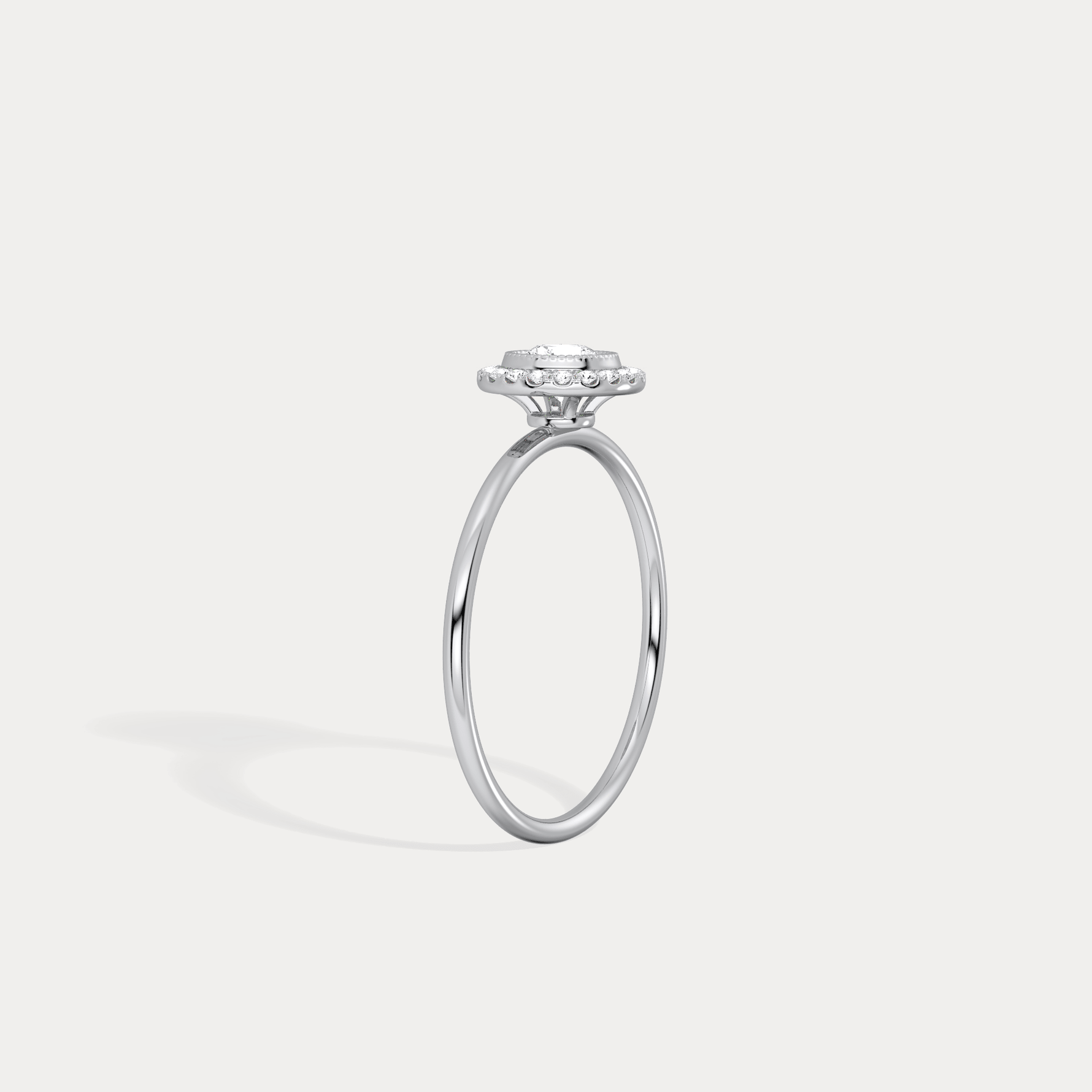 Round Lab Grown Diamond Halo Promise Ring In 14K Solid Gold/Platinum - Rings