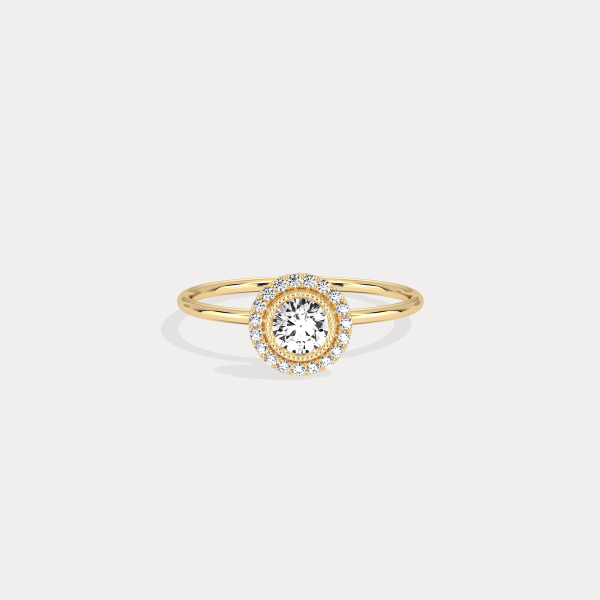 Round Lab Grown Diamond Halo Promise Ring In 14K Solid Gold/Platinum - Rings