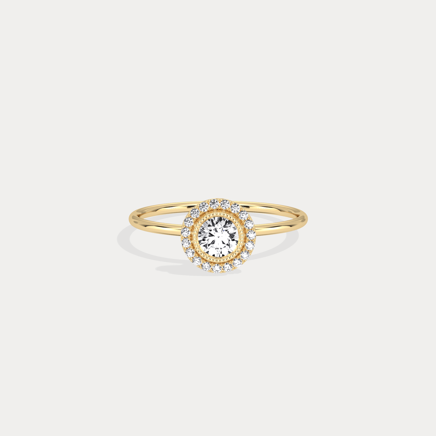 Round Lab Grown Diamond Halo Promise Ring In 14K Solid Gold/Platinum - Rings