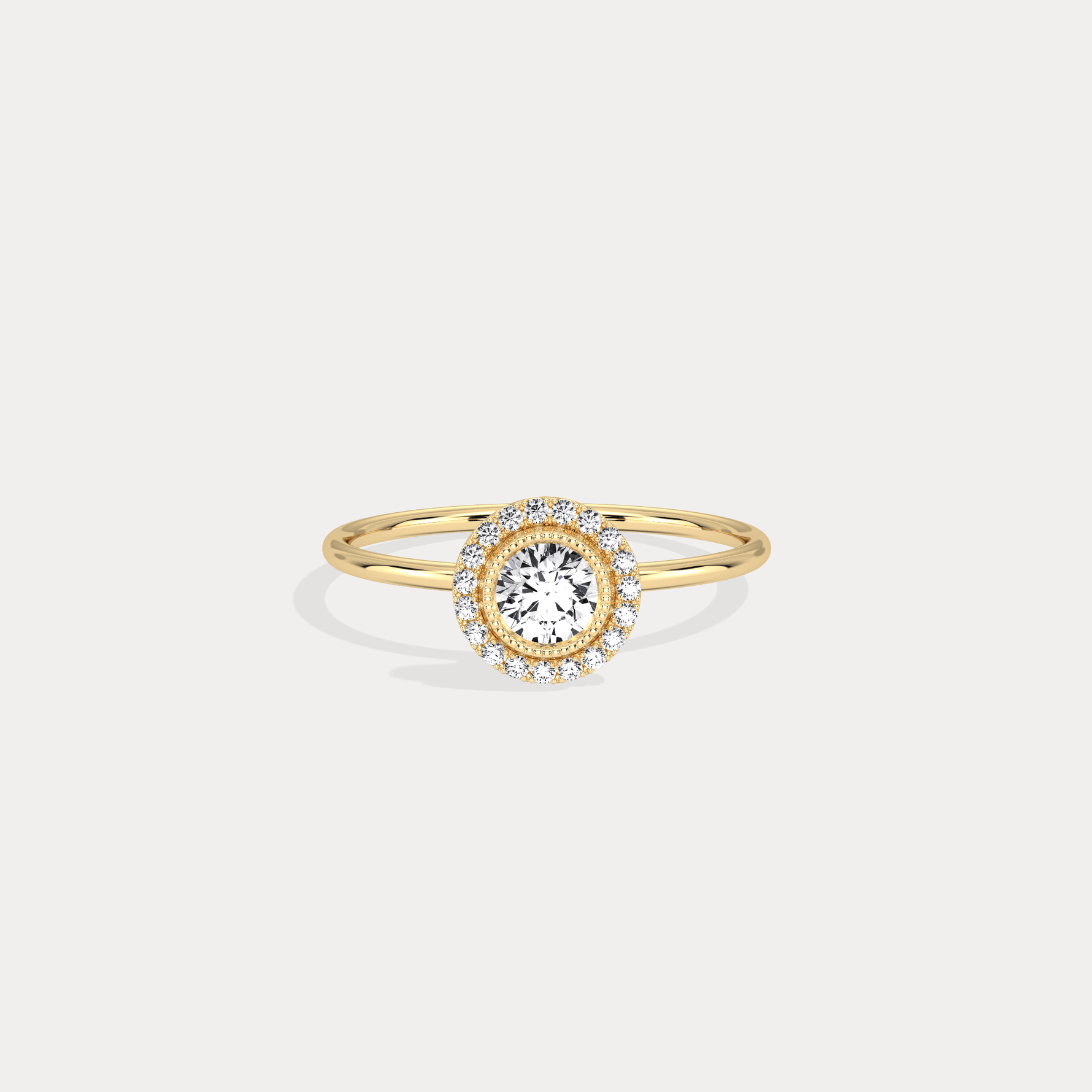 Round Lab Grown Diamond Halo Promise Ring In 14K Solid Gold/Platinum - Rings