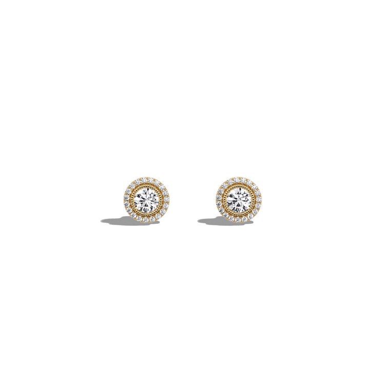 0.73CTW Round Lab Diamond Halo Stud Earrings In 14K Solid Gold/Platinum - 