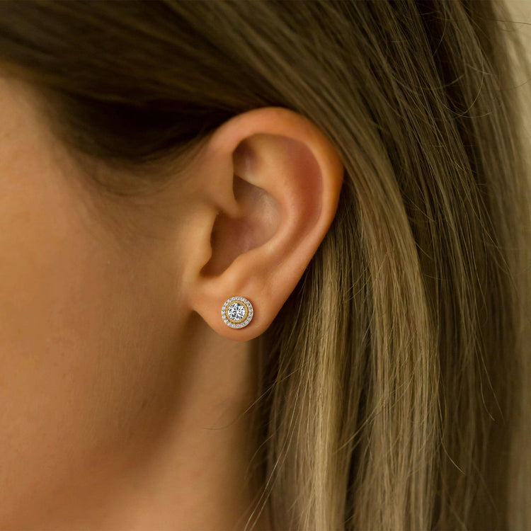 0.73CTW Round Lab Diamond Halo Stud Earrings In 14K Solid Gold/Platinum - 