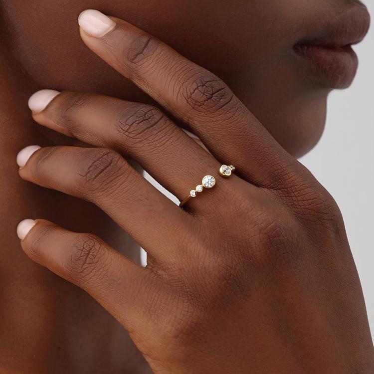 14K Solid Gold Bezel Cuff Ring With Lab Diamond - 