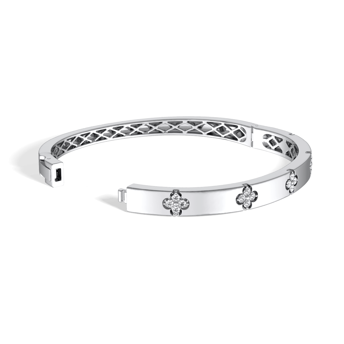 Charm & Dazzle Clover Hinged Moissanite Bangle Bracelet - Bracelets
