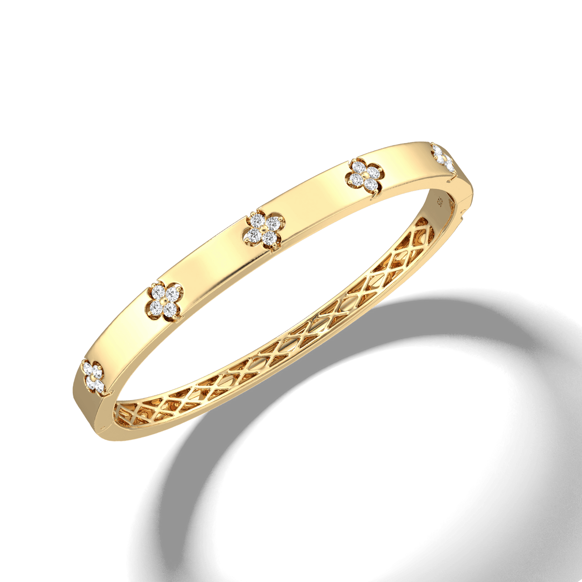 Charm & Dazzle Clover Hinged Moissanite Bangle Bracelet - Bracelets