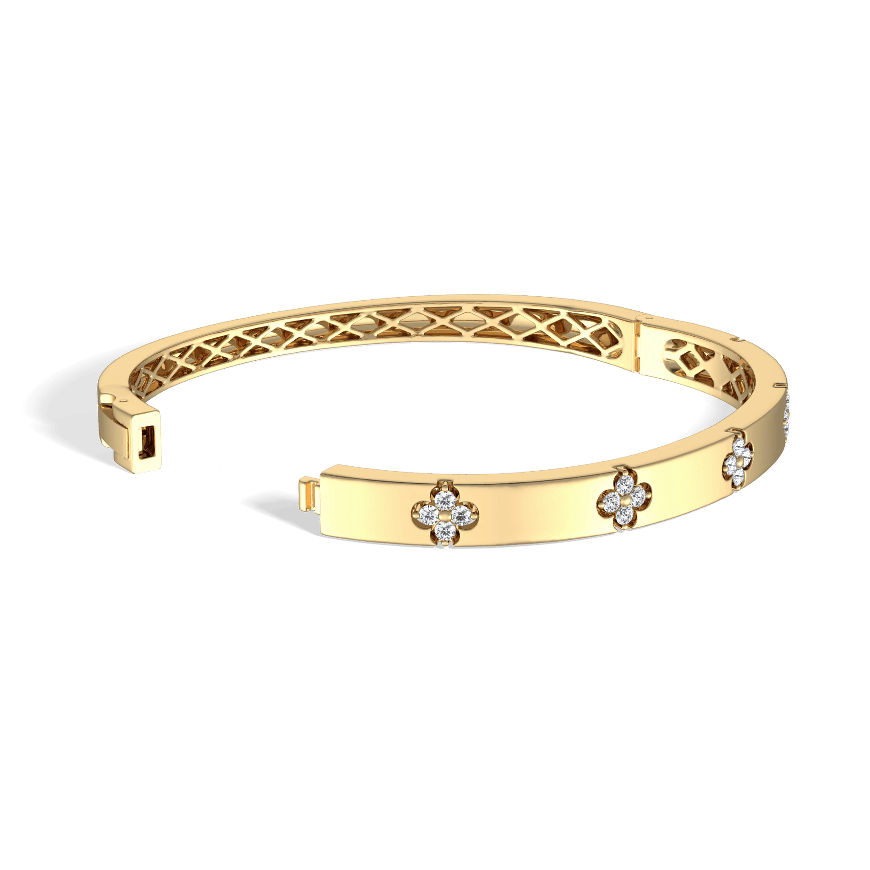Charm & Dazzle Clover Hinged Moissanite Bangle Bracelet - Bracelets