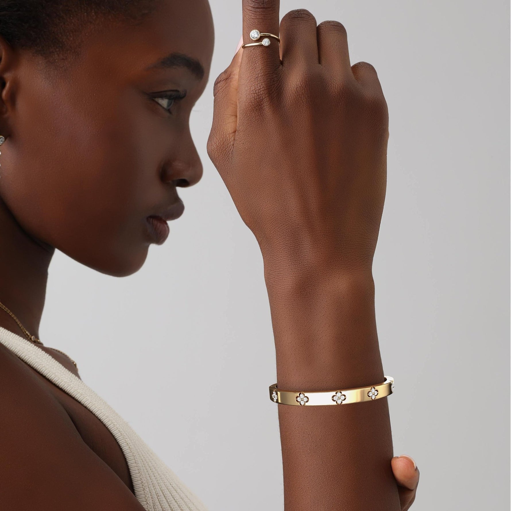 Charm & Dazzle Clover Hinged Moissanite Bangle Bracelet - Bracelets