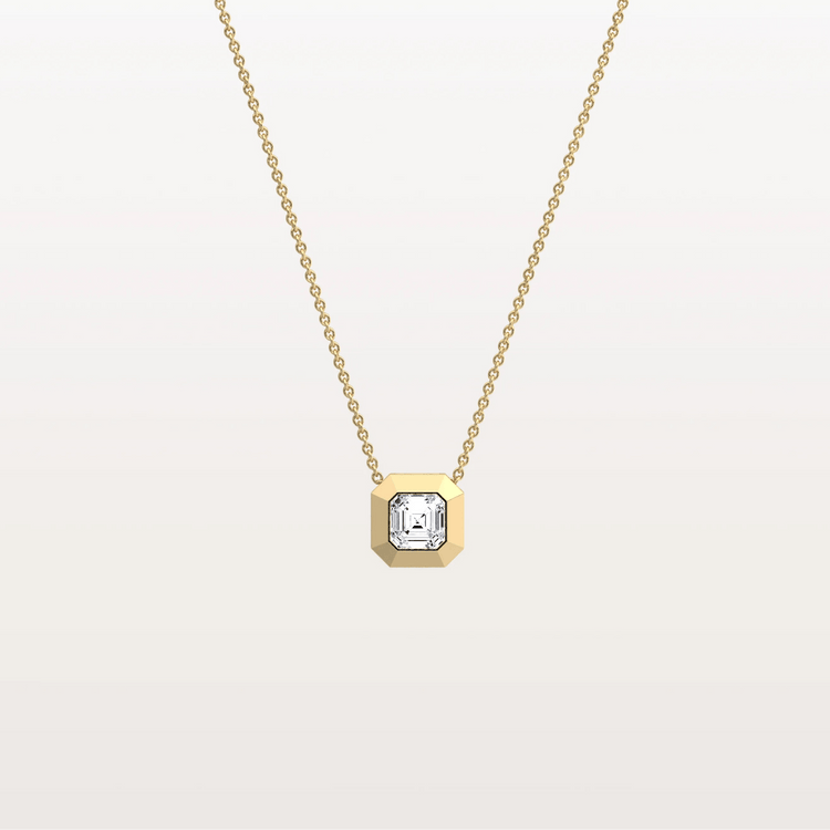 Lab Grown Asscher Cut Necklace In 14K Solid Gold/Platinum - Necklaces