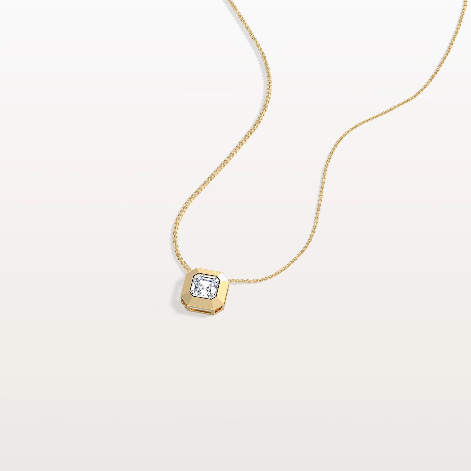 Lab Grown Asscher Cut Necklace In 14K Solid Gold/Platinum - Necklaces