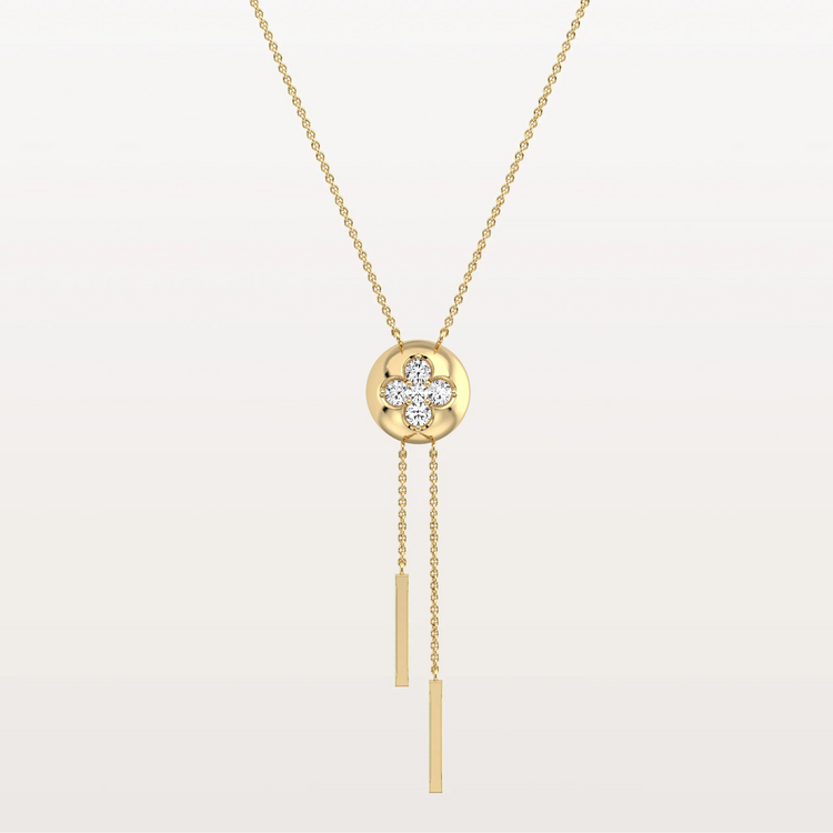 Lab Grown Diamond Ball Pendant Y Necklace In 14K Solid Gold/Platinum - Necklaces