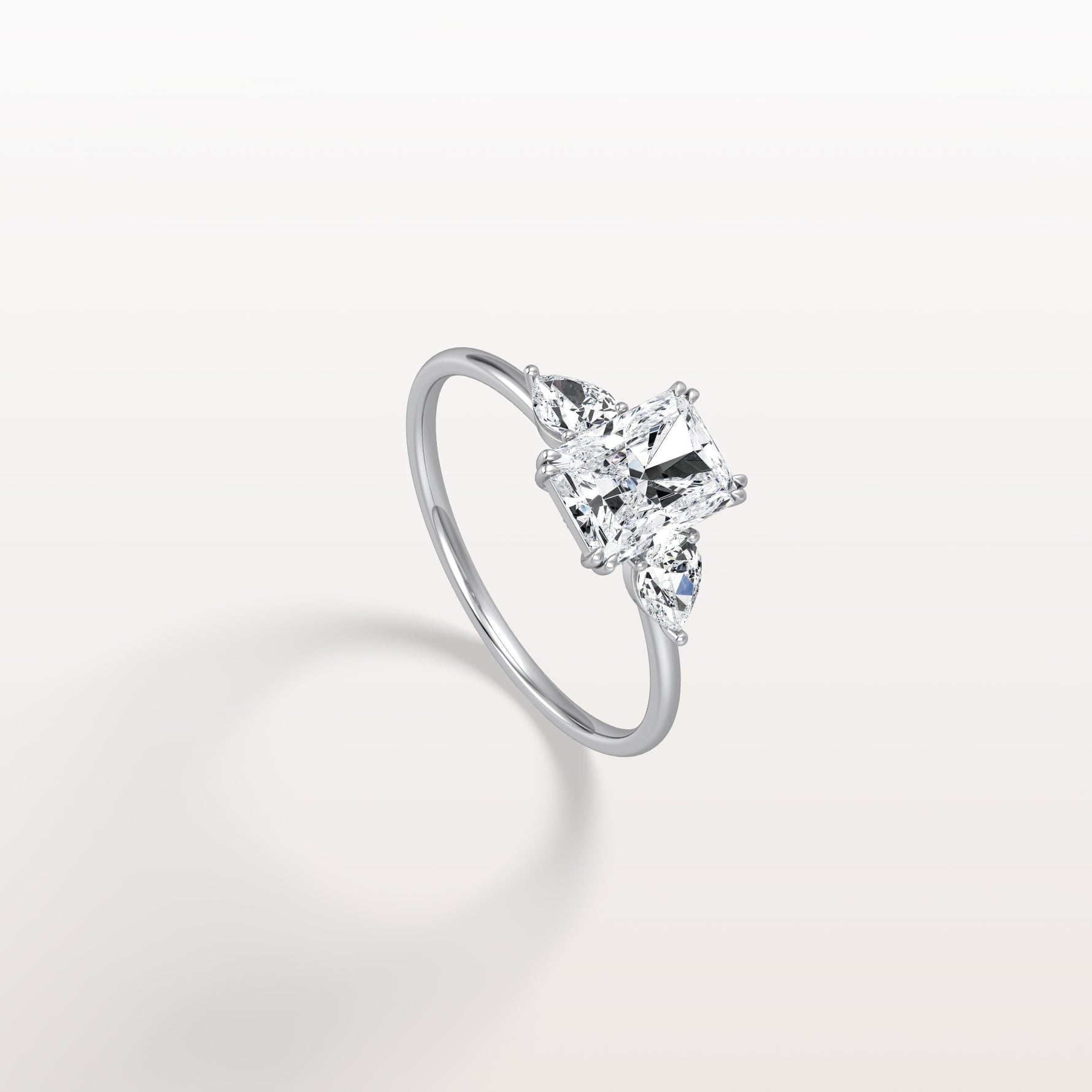 1CT Radiant Cut Lab Diamond Three Stone Engagement Ring In 14K Solid Gold/Platinum - Rings