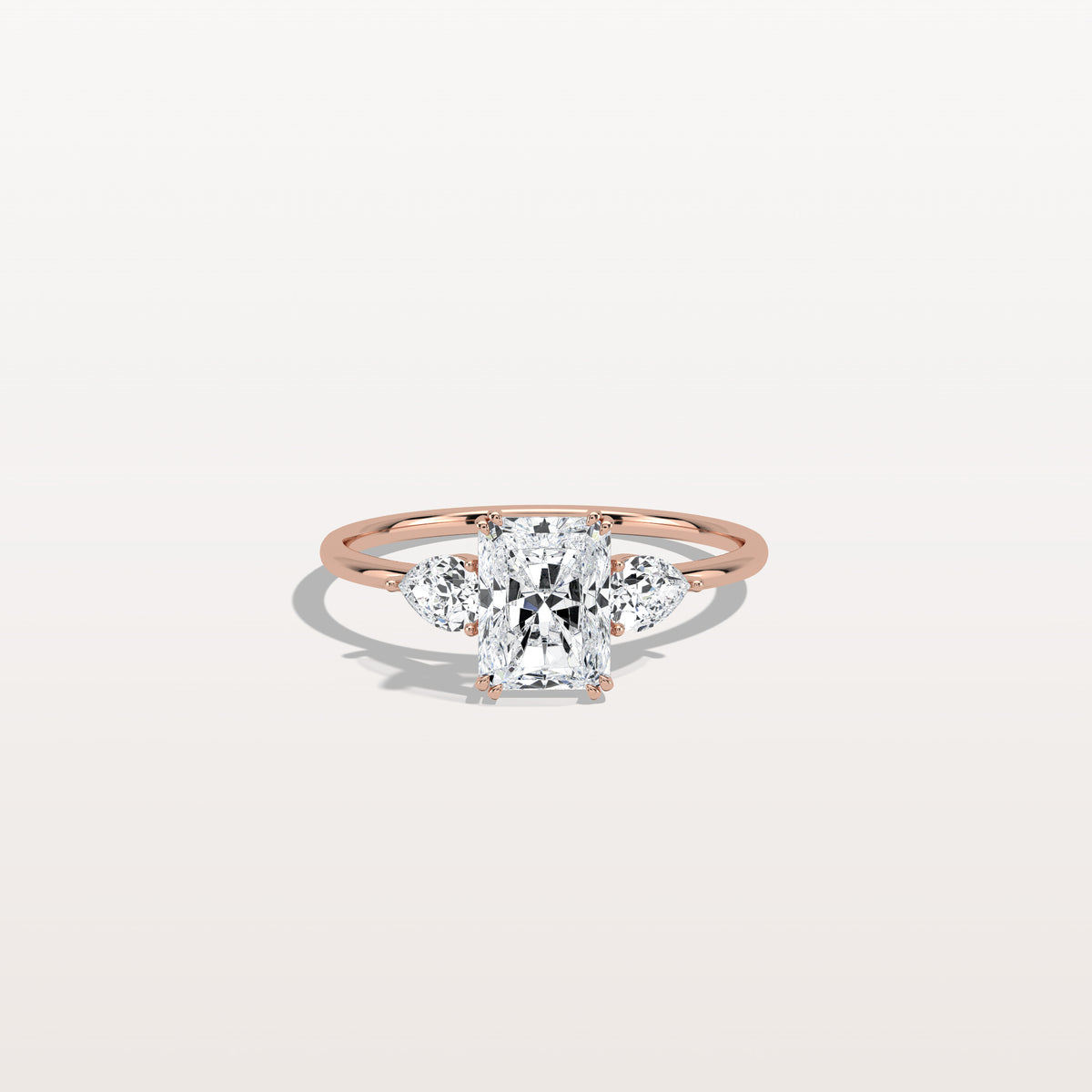 1CT Radiant Cut Lab Diamond Three Stone Engagement Ring In 14K Solid Gold/Platinum - Rings
