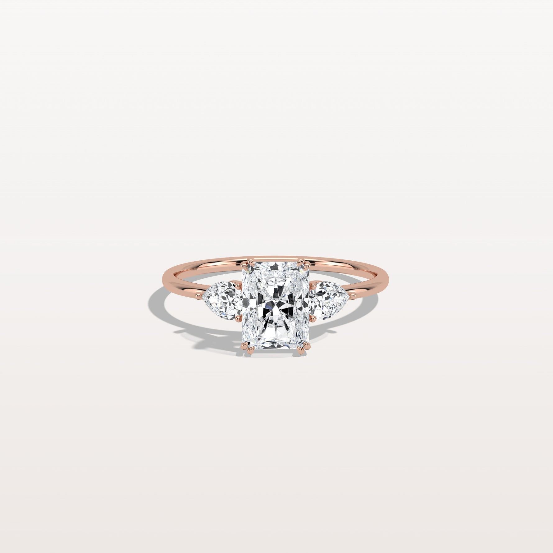 1CT Radiant Cut Lab Diamond Three Stone Engagement Ring In 14K Solid Gold/Platinum - Rings