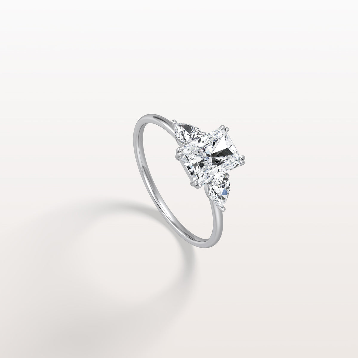 1CT Radiant Cut Lab Diamond Three Stone Engagement Ring In 14K Solid Gold/Platinum - Rings