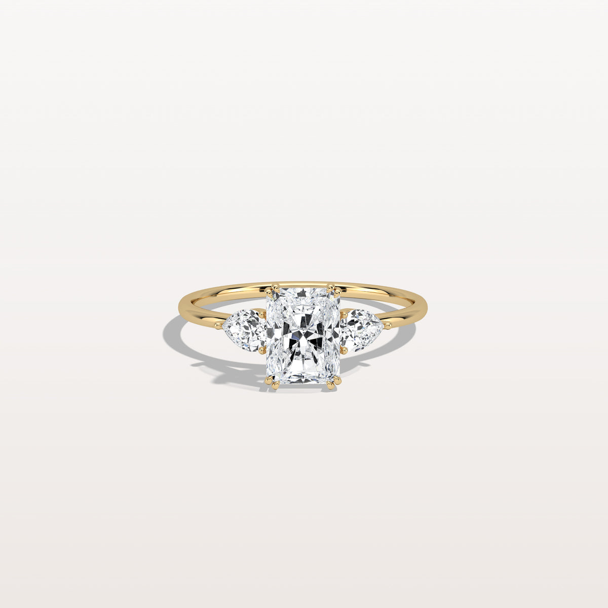 1CT Radiant Cut Lab Diamond Three Stone Engagement Ring In 14K Solid Gold/Platinum - Rings