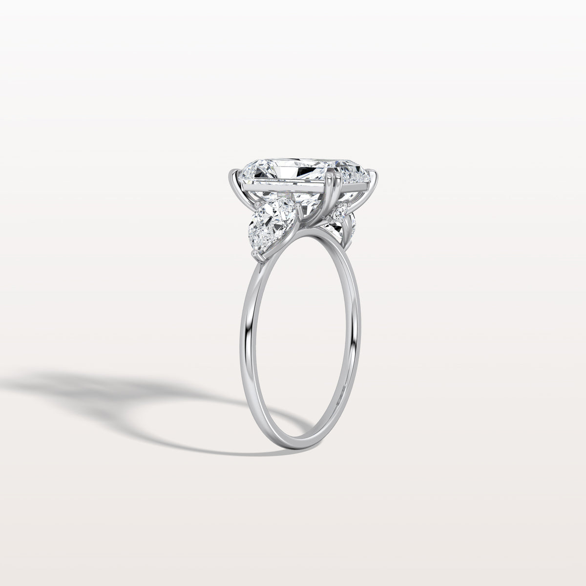 3CT Radiant Cut Lab Diamond Three Stone Engagement Ring In 14K Solid Gold/Platinum - Rings