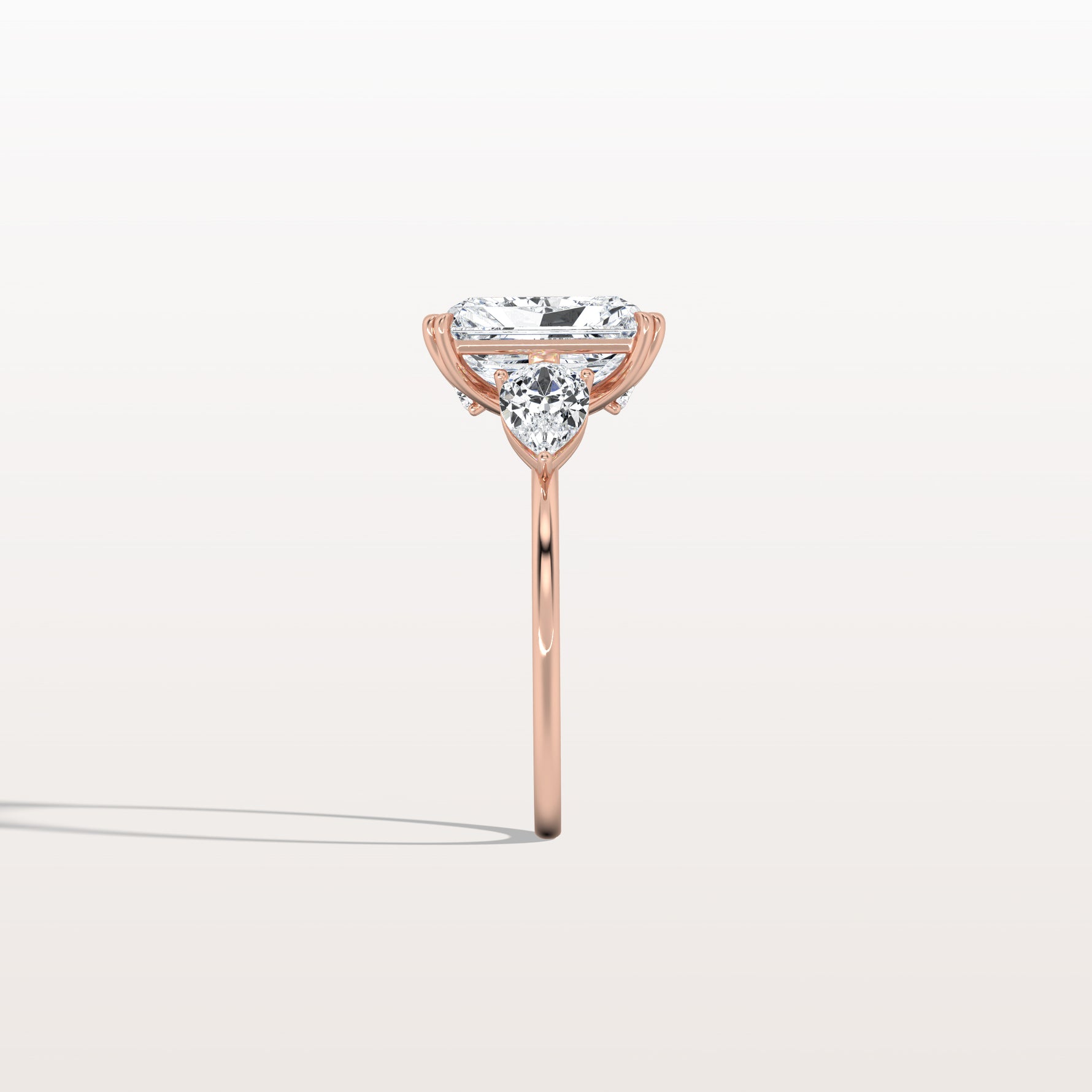 3CT Radiant Cut Lab Diamond Three Stone Engagement Ring In 14K Solid Gold/Platinum - Rings