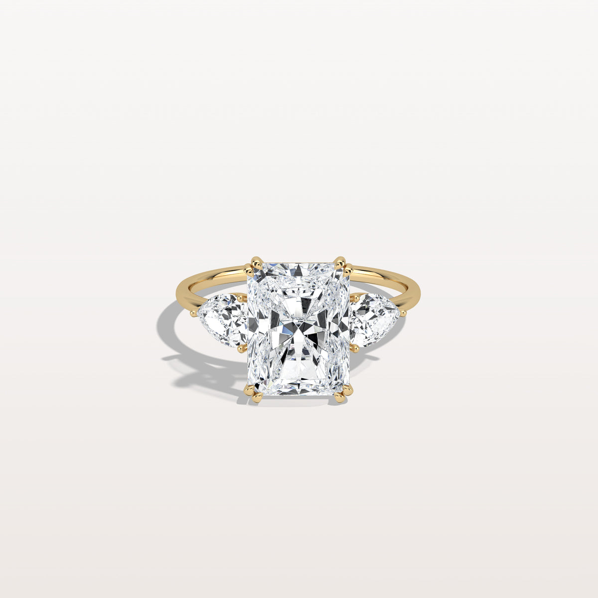 3CT Radiant Cut Lab Diamond Three Stone Engagement Ring In 14K Solid Gold/Platinum - Rings