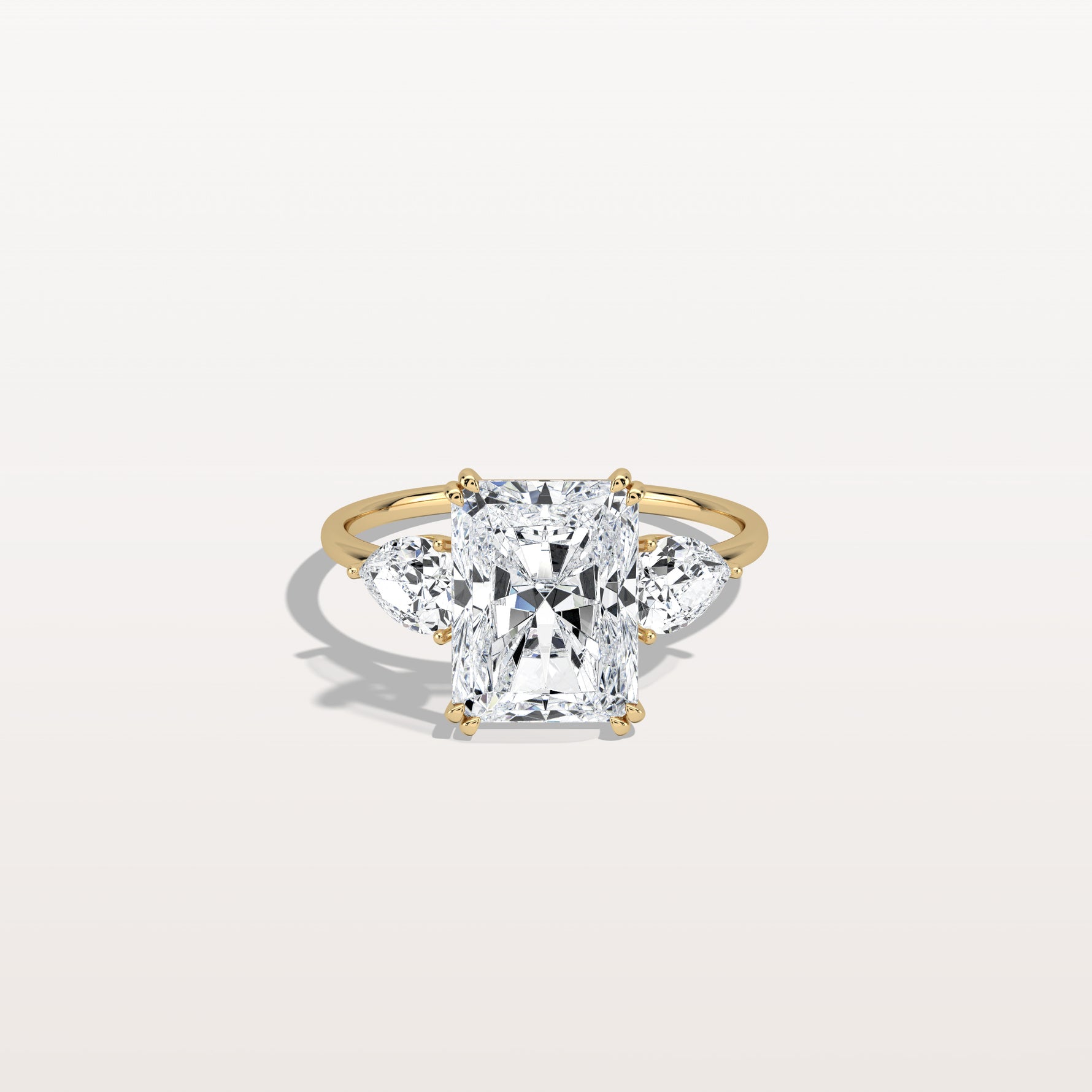 3CT Radiant Cut Lab Diamond Three Stone Engagement Ring In 14K Solid Gold/Platinum - Rings
