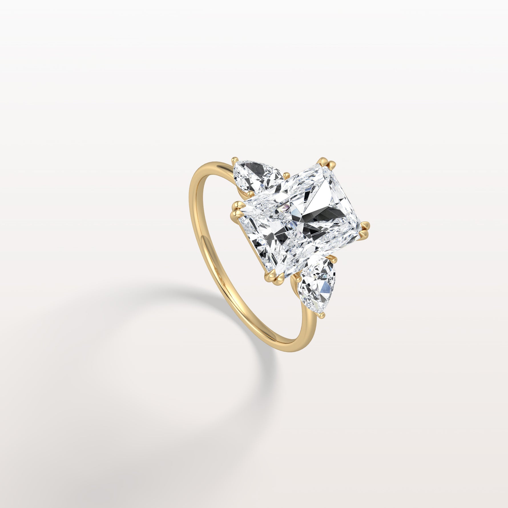 3CT Radiant Cut Lab Diamond Three Stone Engagement Ring In 14K Solid Gold/Platinum - Rings