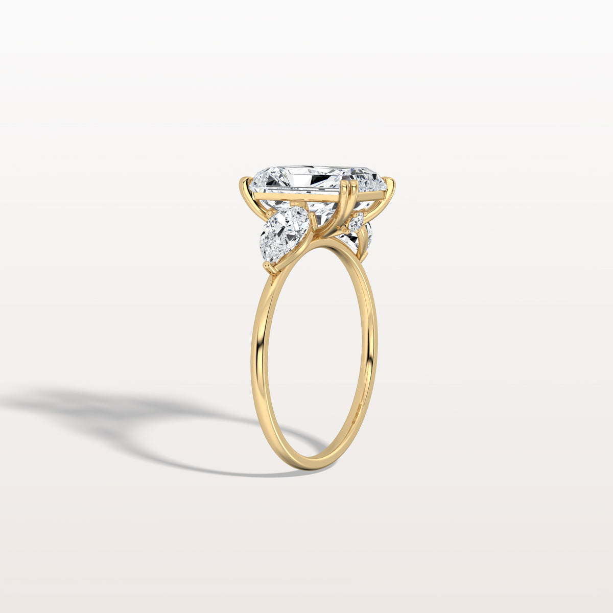 3CT Radiant Cut Lab Diamond Three Stone Engagement Ring In 14K Solid Gold/Platinum - Rings