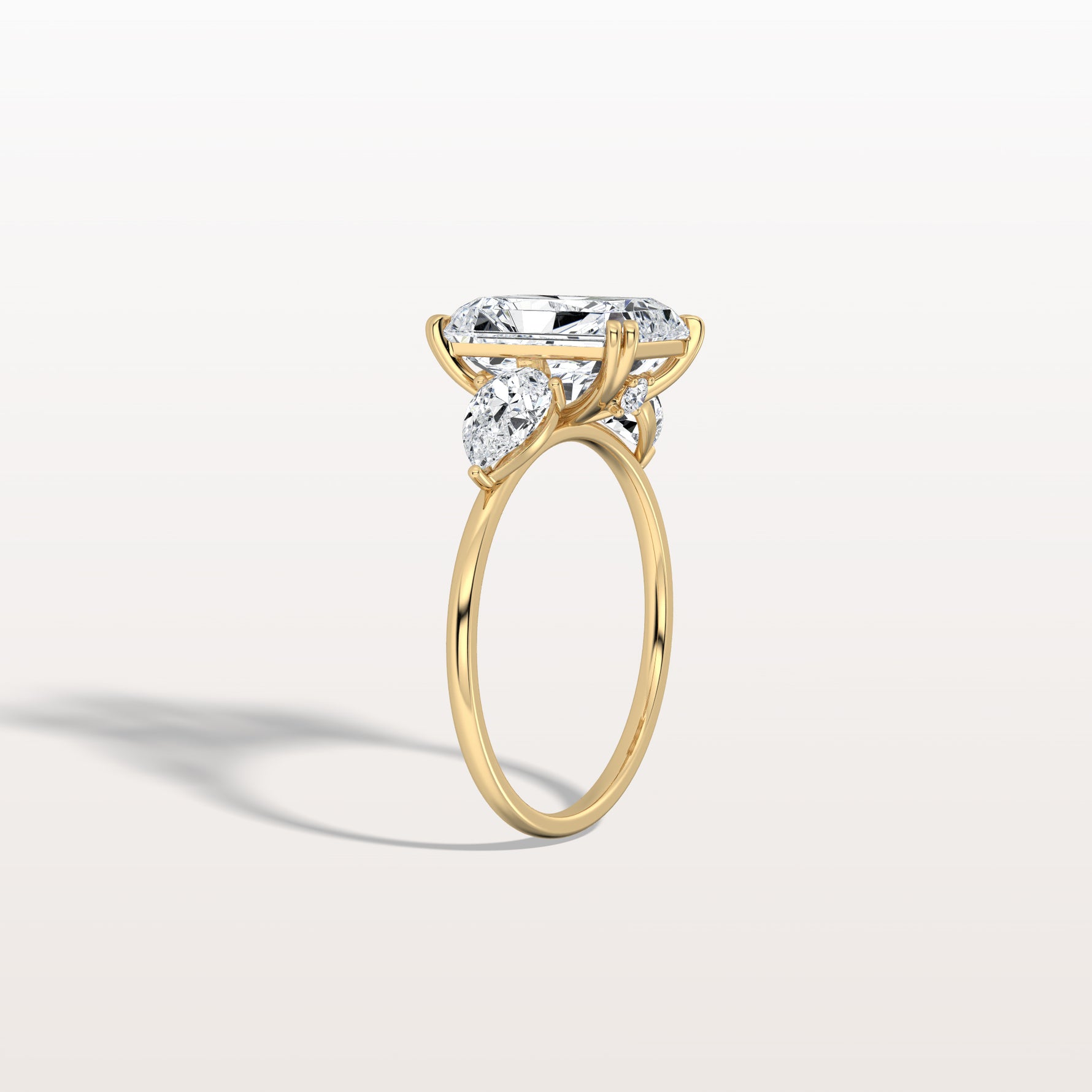 3CT Radiant Cut Lab Diamond Three Stone Engagement Ring In 14K Solid Gold/Platinum - Rings