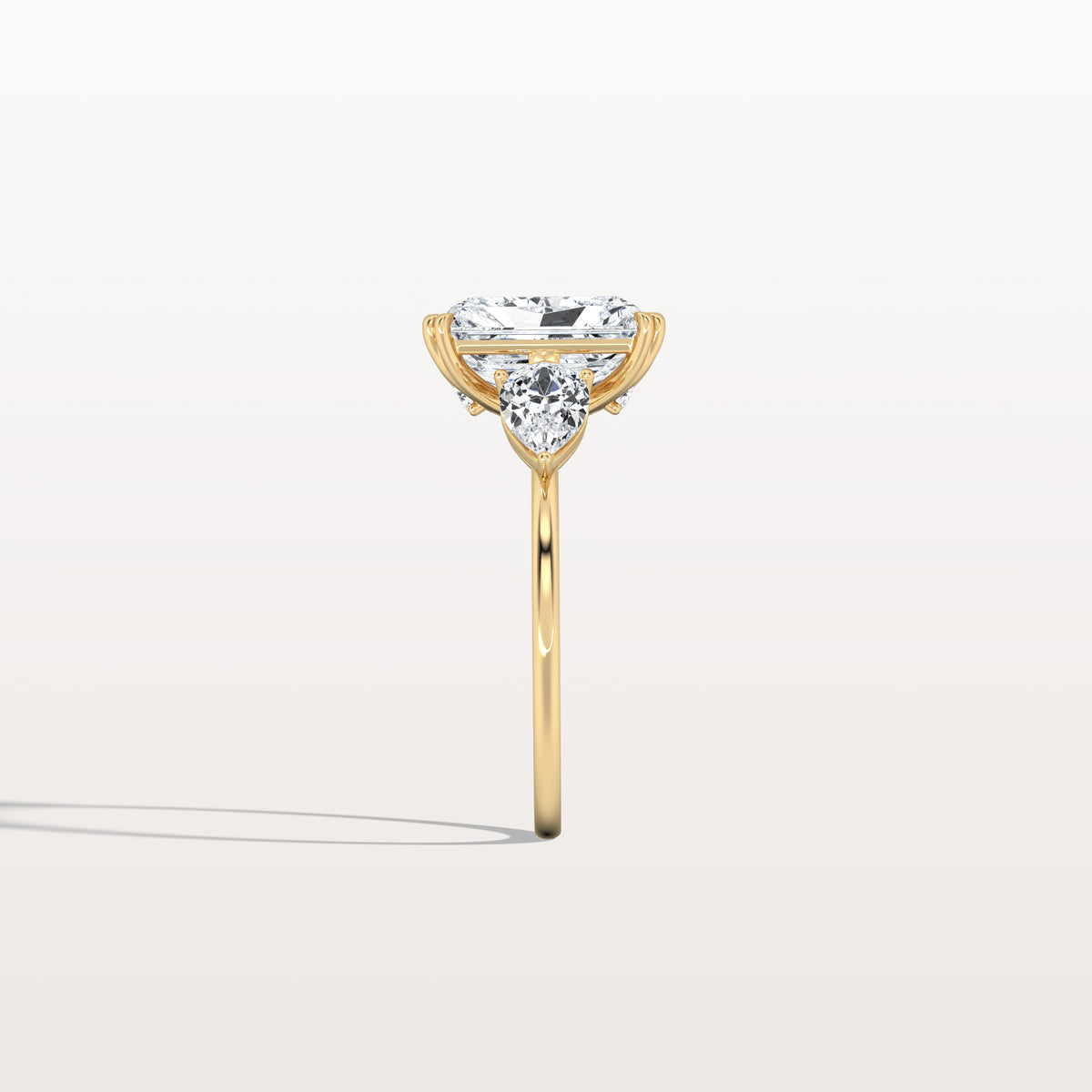 3CT Radiant Cut Lab Diamond Three Stone Engagement Ring In 14K Solid Gold/Platinum - Rings