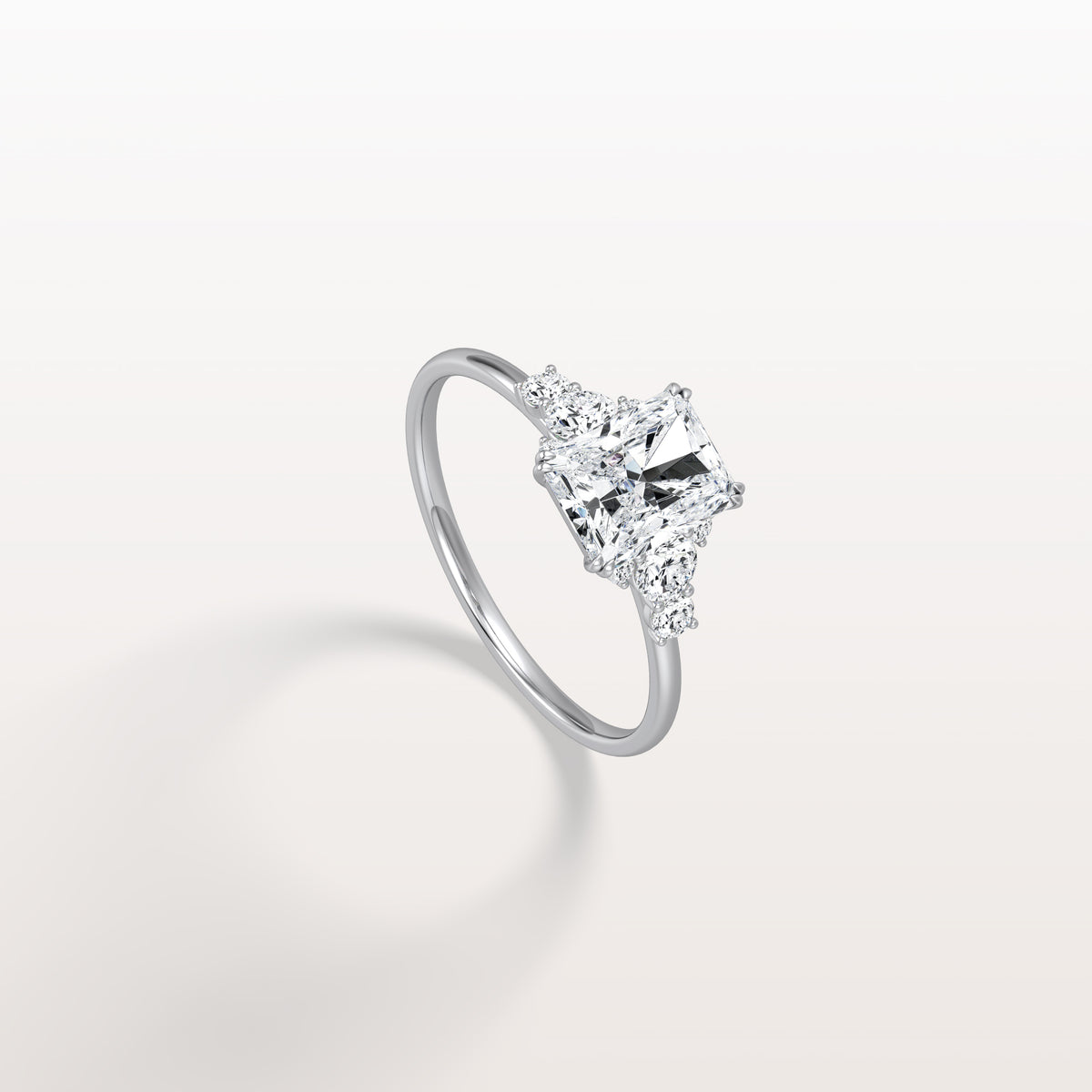1CT Radiant Cut Lab Diamond Side Stone Engagement Ring - Rings