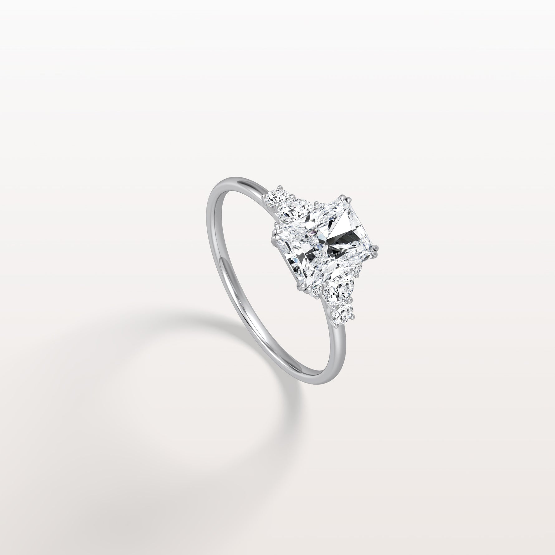 1CT Radiant Cut Lab Diamond Side Stone Engagement Ring - Rings