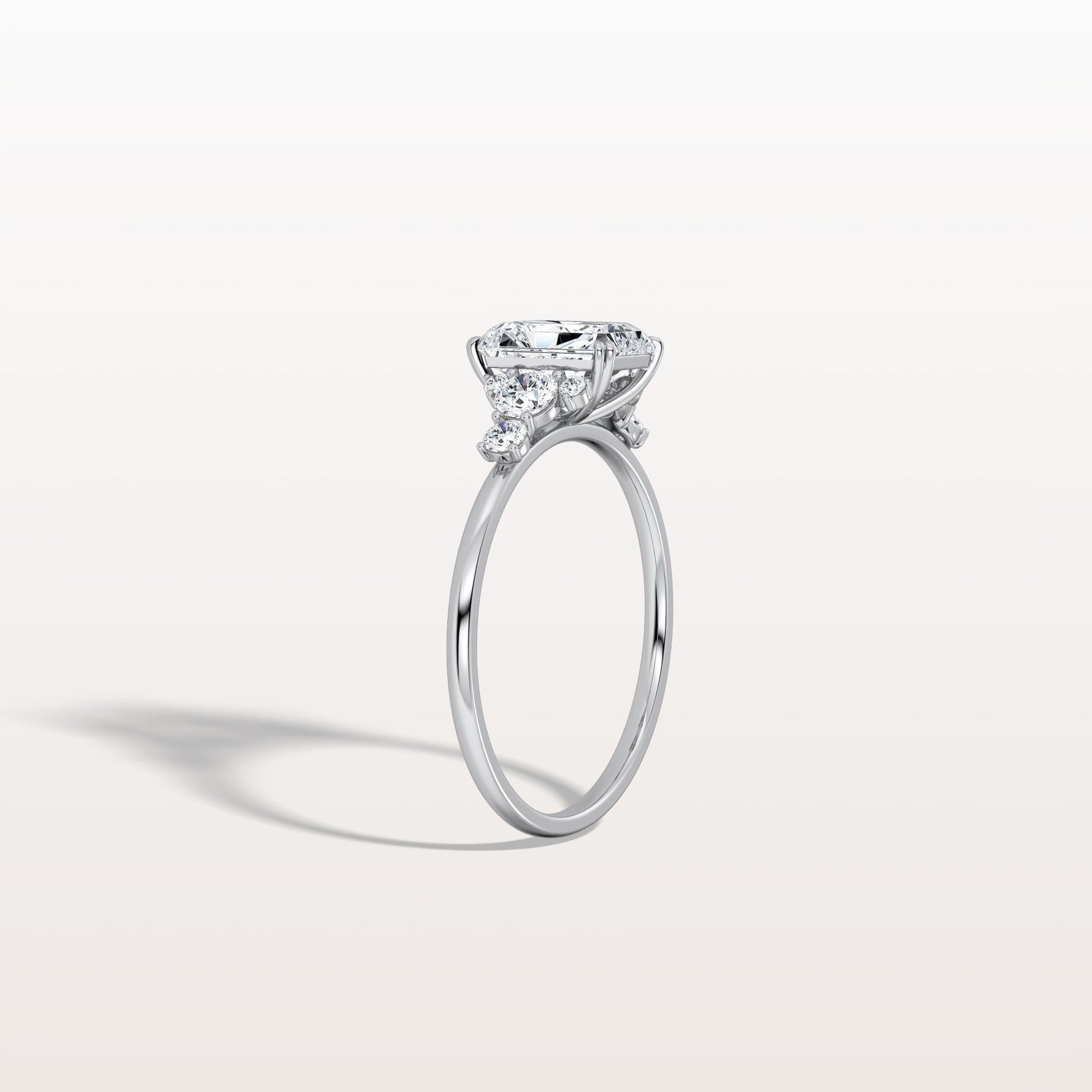1CT Radiant Cut Lab Diamond Side Stone Engagement Ring - Rings
