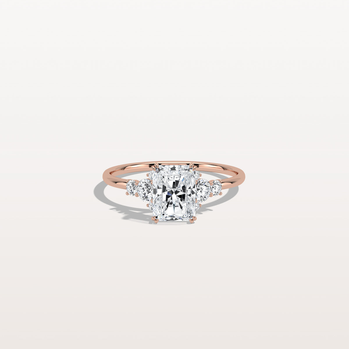 1CT Radiant Cut Lab Diamond Side Stone Engagement Ring - Rings