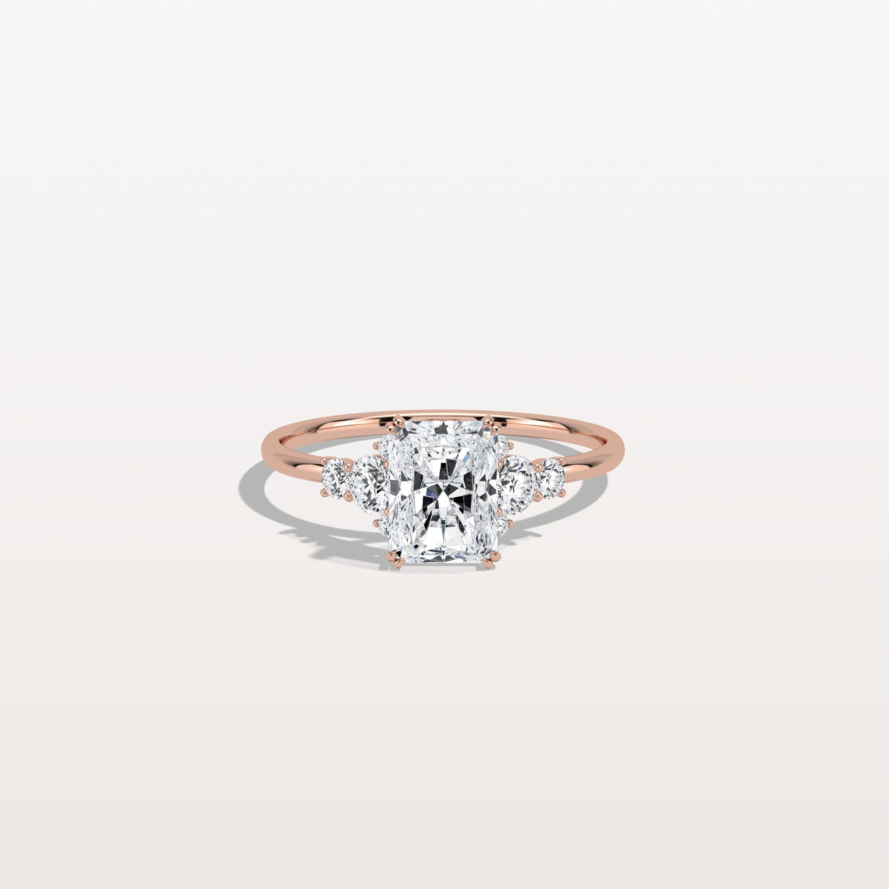 1CT Radiant Cut Lab Diamond Side Stone Engagement Ring - Rings