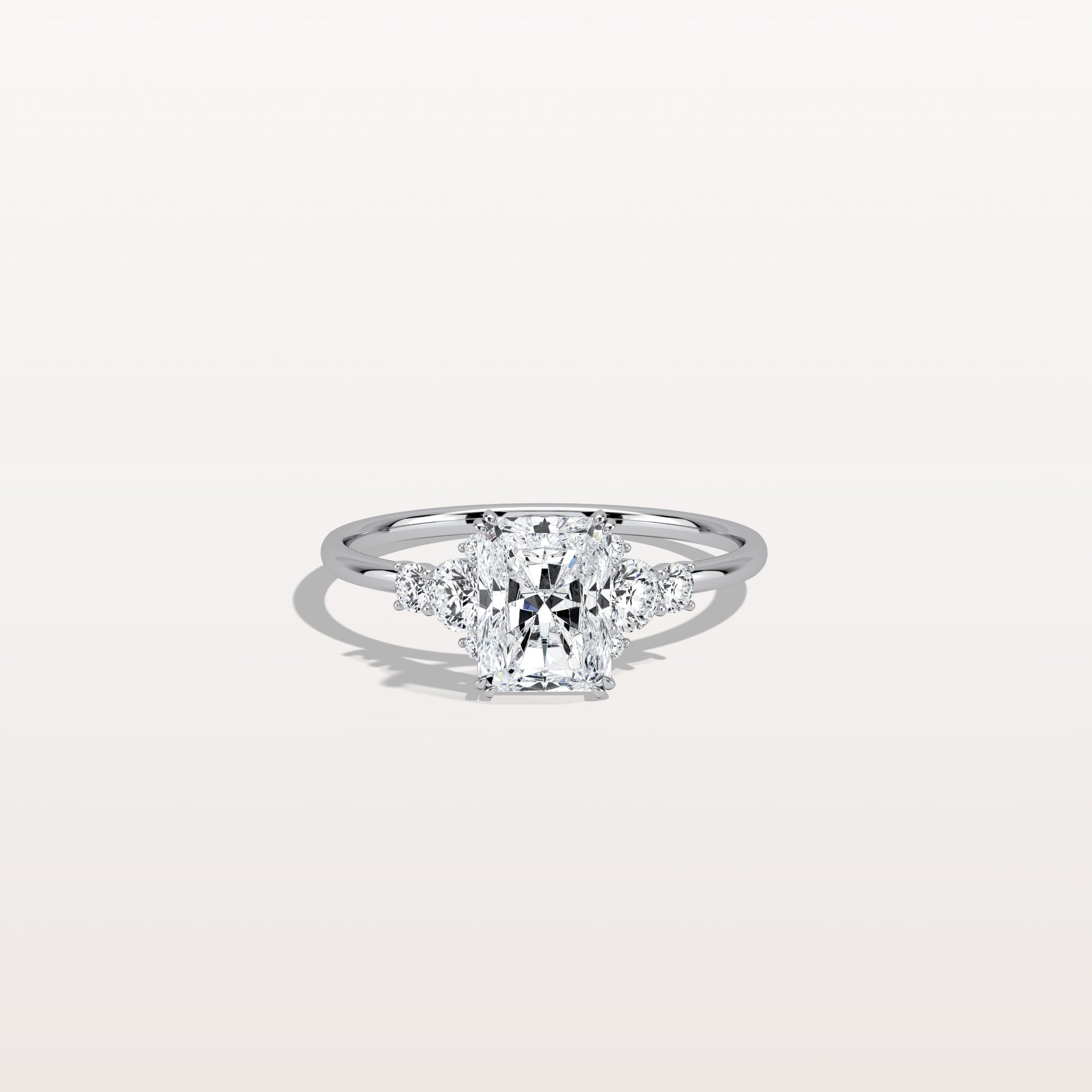 1CT Radiant Cut Lab Diamond Side Stone Engagement Ring - Rings