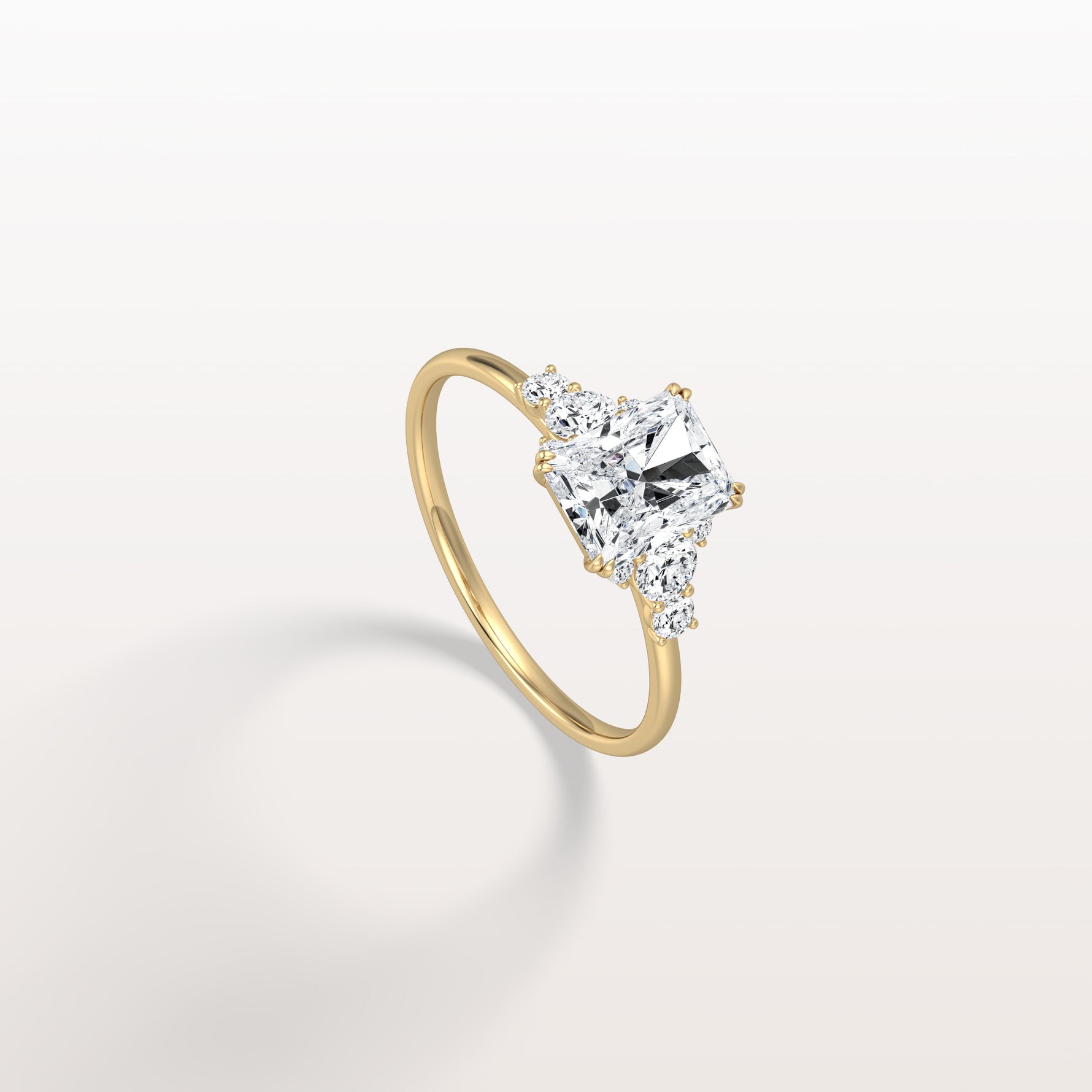 1CT Radiant Cut Lab Diamond Side Stone Engagement Ring - Rings